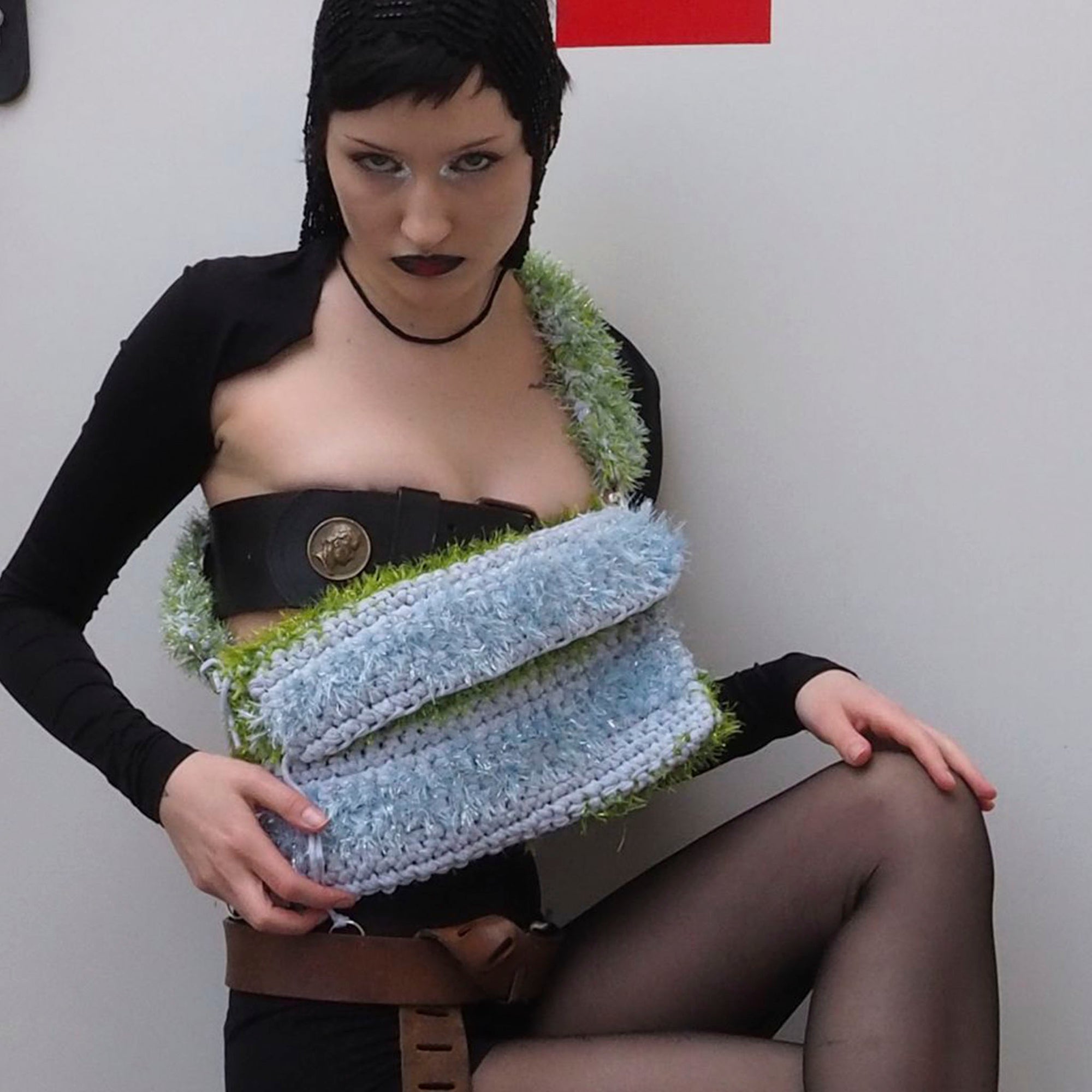 Knitted Light Blue/Green Bag